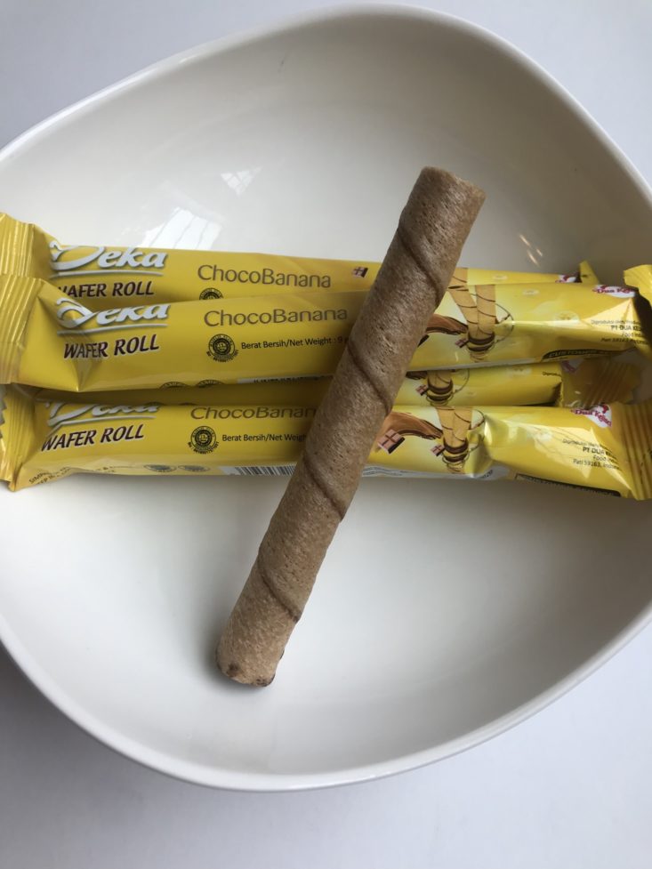 Universal Yums July 2019 - Deka Choco Banana Wafer Roll Opened