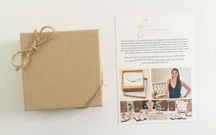 California Found Subscription Box July 2019 - Free Spirit Sterling And Brass Bead Necklace Box With Booklet Top