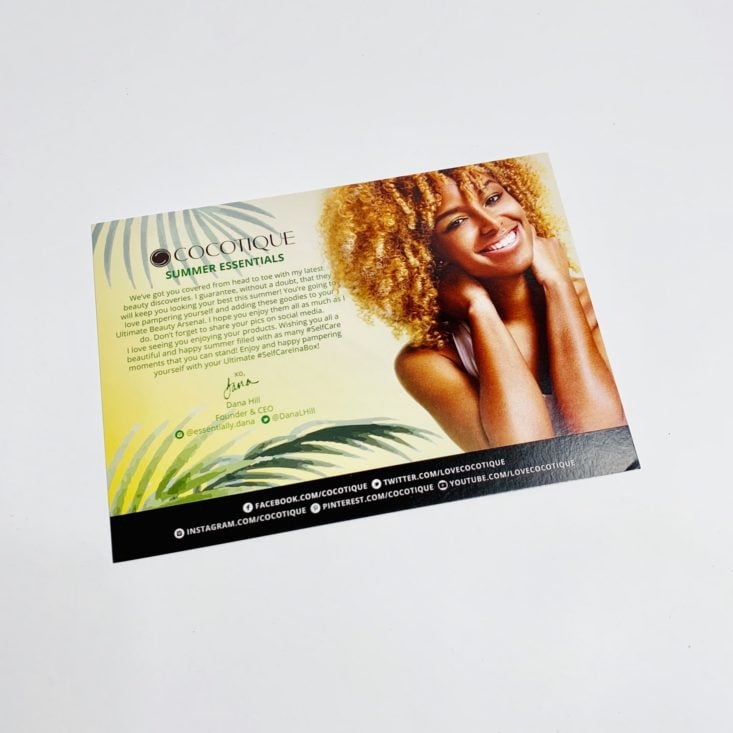 Cocotique July 2019 - Info Card Front