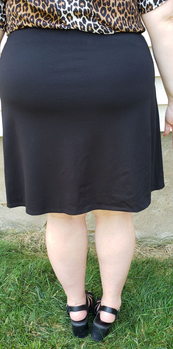 Dia & Co Subscription Box July 2019 - Model Wearing Aster A-Line Skirt Back Closeup Front