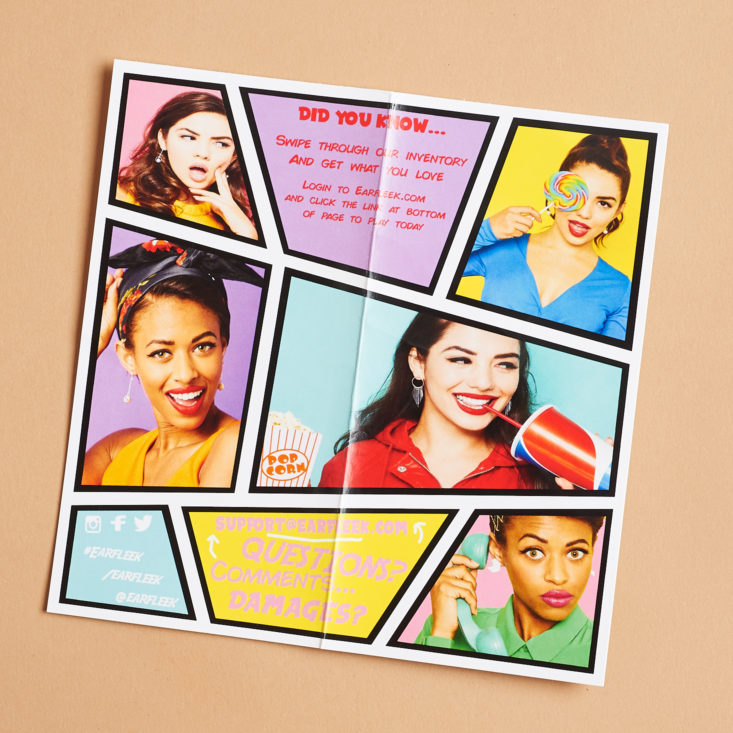 info card with photos of womens wearing earrings and bright colors