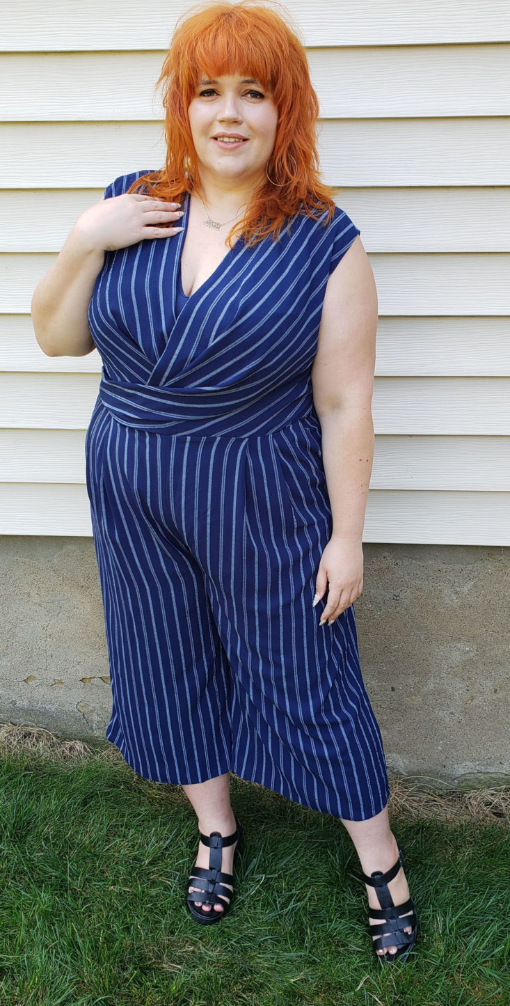 Gwynnie Bee Box July 2019 - Navy Rope Stripe Wide Leg Jumpsuit by Maggy London 1