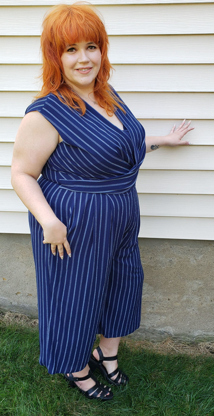 Gwynnie Bee Box July 2019 - Navy Rope Stripe Wide Leg Jumpsuit by Maggy London 3
