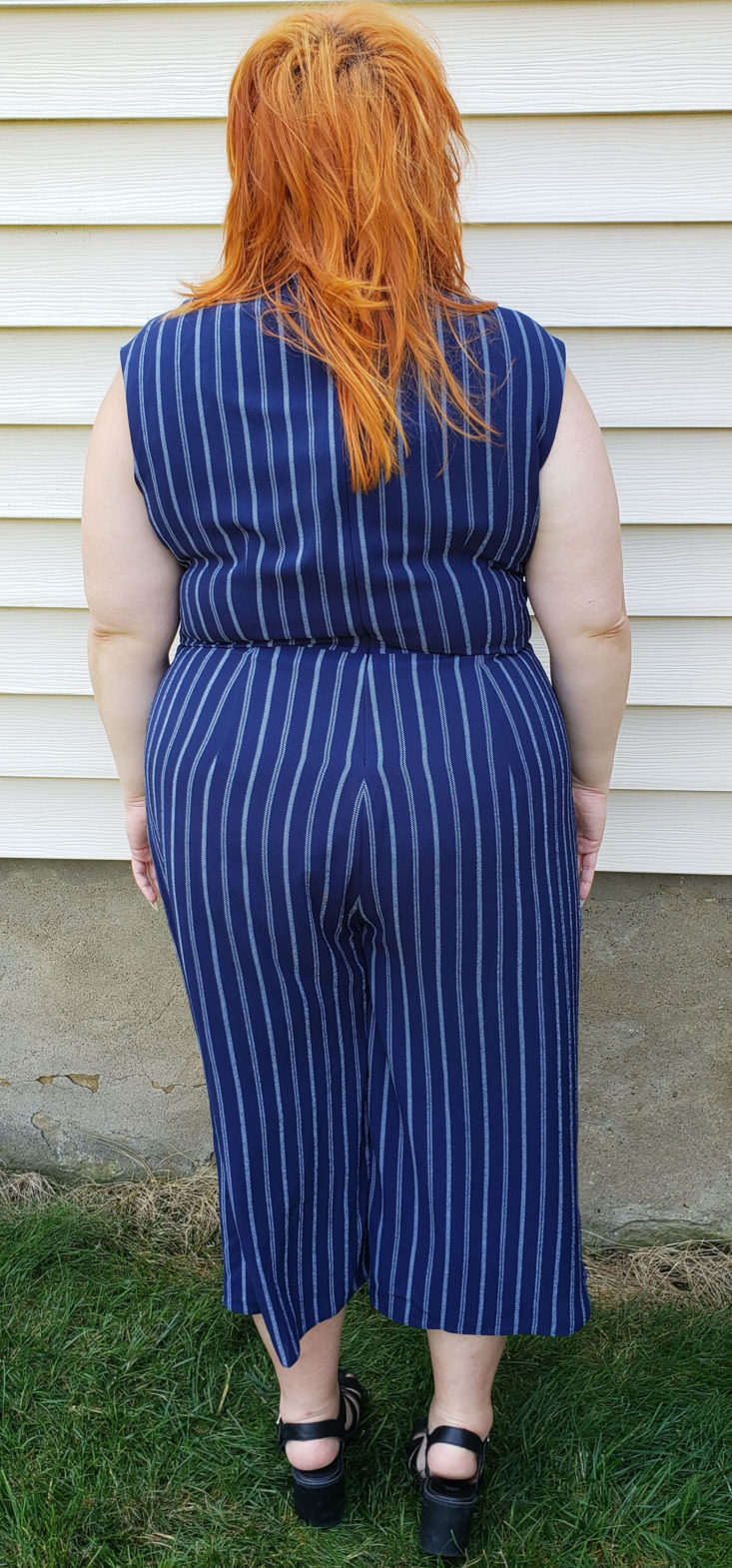 Gwynnie Bee Box July 2019 - Navy Rope Stripe Wide Leg Jumpsuit by Maggy London 5