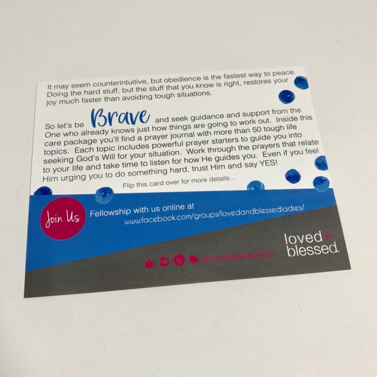 Loved + Blessed July 2019 - Info Card Front