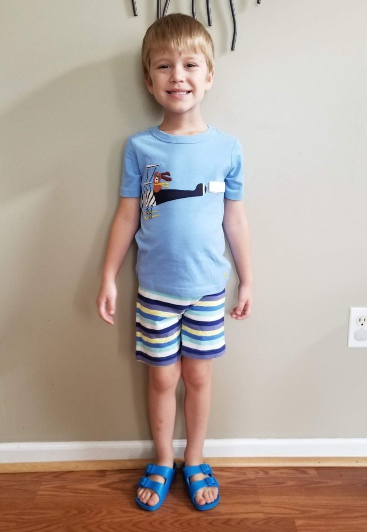 Stitch Fix Kids Boys airplane tee and striped shorts modeled