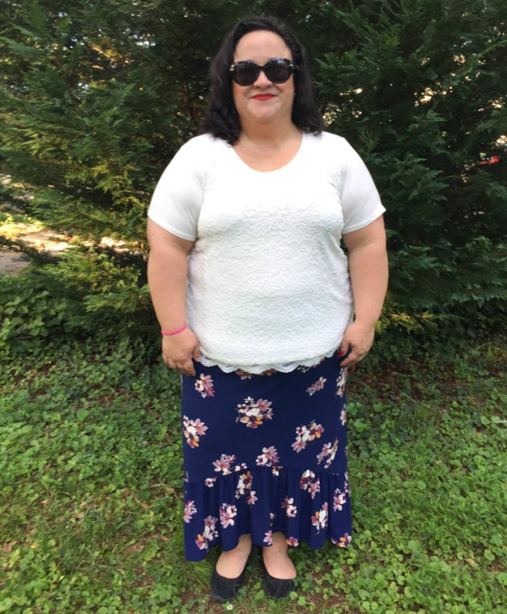 Stitch Fix Plus July 2019 - Maylene Lace Front Knit Top by Beacon lace 1