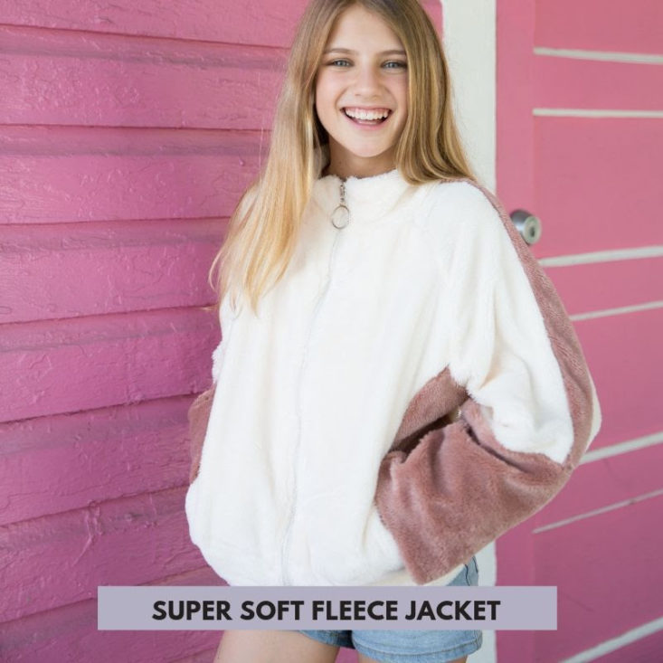 Hayden Los Angeles Super Soft Pink and White Colorblock Fleece Jacket