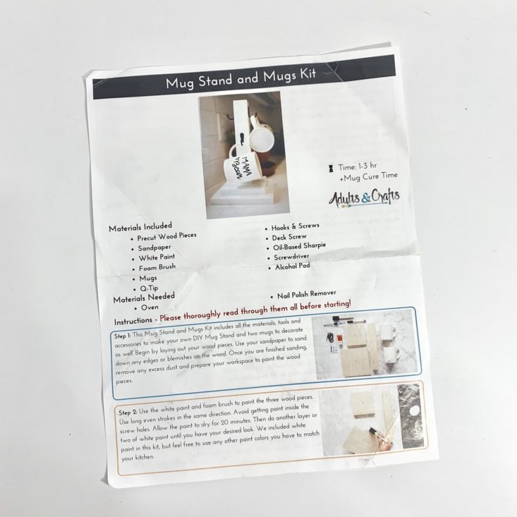Adults & Crafts Mug Stand and Mugs Kit 2019 - Instructions Card Front