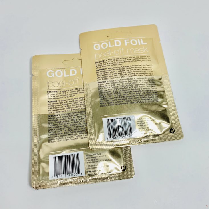 Cocotique Beauty Box August 2019 - MasqueBAR Gold Foil Peel-off Mask Backside Top