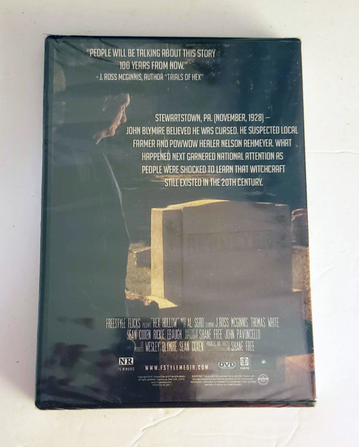 Creepy Crate Incoming Nightmares August 2019 - Hex Hollow Documentary DVD Back