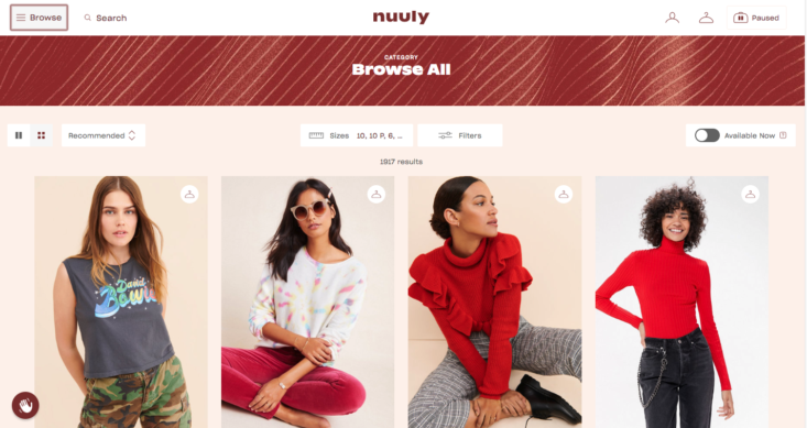 nuuly rental clothes catalog page screen